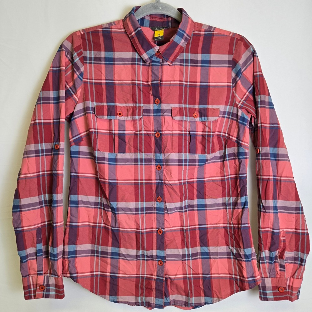 Eddie Bauer y2k 2006 Plaid Button Down Shirt Roll Tab Sleeves‎ Grunge Small
